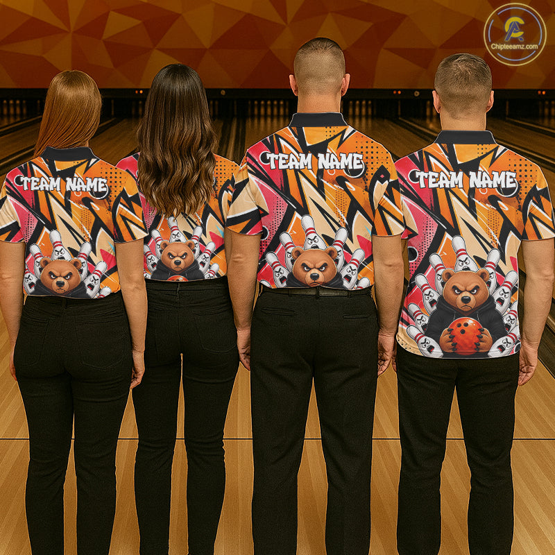 Personalized Funny Bear Graffiti Bowling Jersey For Women, Custom Bowling Team Shirts Polo & 1/4 Zip TDM6548