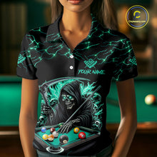 Load image into Gallery viewer, Turquoise Funny Grim Reaper 8 Ball Pool Women Billiard Shirt Custom Lightning Billiard Team Jerseys TDM5239