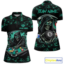 Load image into Gallery viewer, Turquoise Funny Grim Reaper 8 Ball Pool Women Billiard Shirt Custom Lightning Billiard Team Jerseys TDM5239