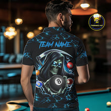 Load image into Gallery viewer, Blue Funny Grim Reaper 8 Ball Pool Men Billiard Shirts Custom Billiard Jersey Team Polo &amp; 1/4 Zip TDM5240