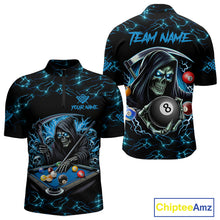 Load image into Gallery viewer, Blue Funny Grim Reaper 8 Ball Pool Men Billiard Shirts Custom Billiard Jersey Team Polo &amp; 1/4 Zip TDM5240