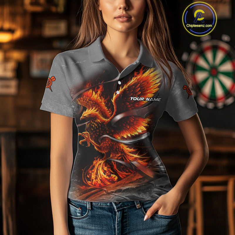 Personalized Phoenix Flame Darts Shirt For Women Custom Darts Team Jersey Polo & 1/4 Zip |Orange TDM5246