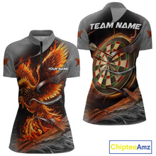 Load image into Gallery viewer, Personalized Phoenix Flame Darts Shirt For Women Custom Darts Team Jersey Polo &amp; 1/4 Zip |Orange TDM5246