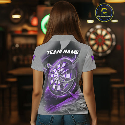 Personalized Phoenix Flame Darts Shirt For Women Custom Darts Team Jersey Polo & 1/4 Zip |Purple TDM5248