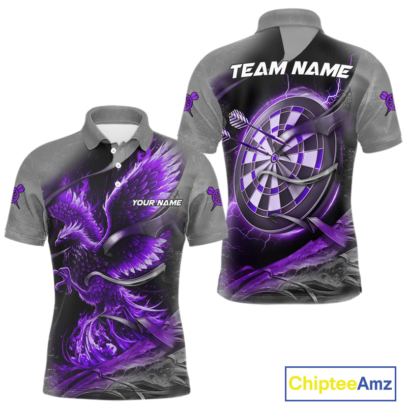 Personalized Phoenix Flame Darts Shirt For Men Custom Darts Team Jersey Polo & 1/4 Zip |Purple TDM5248