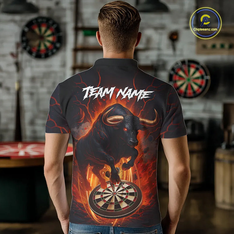 Personalized Bull Fire Darts Shirt For Men Custom Darts Jersey Team Polo & 1/4 Zip | Orange TDM5506