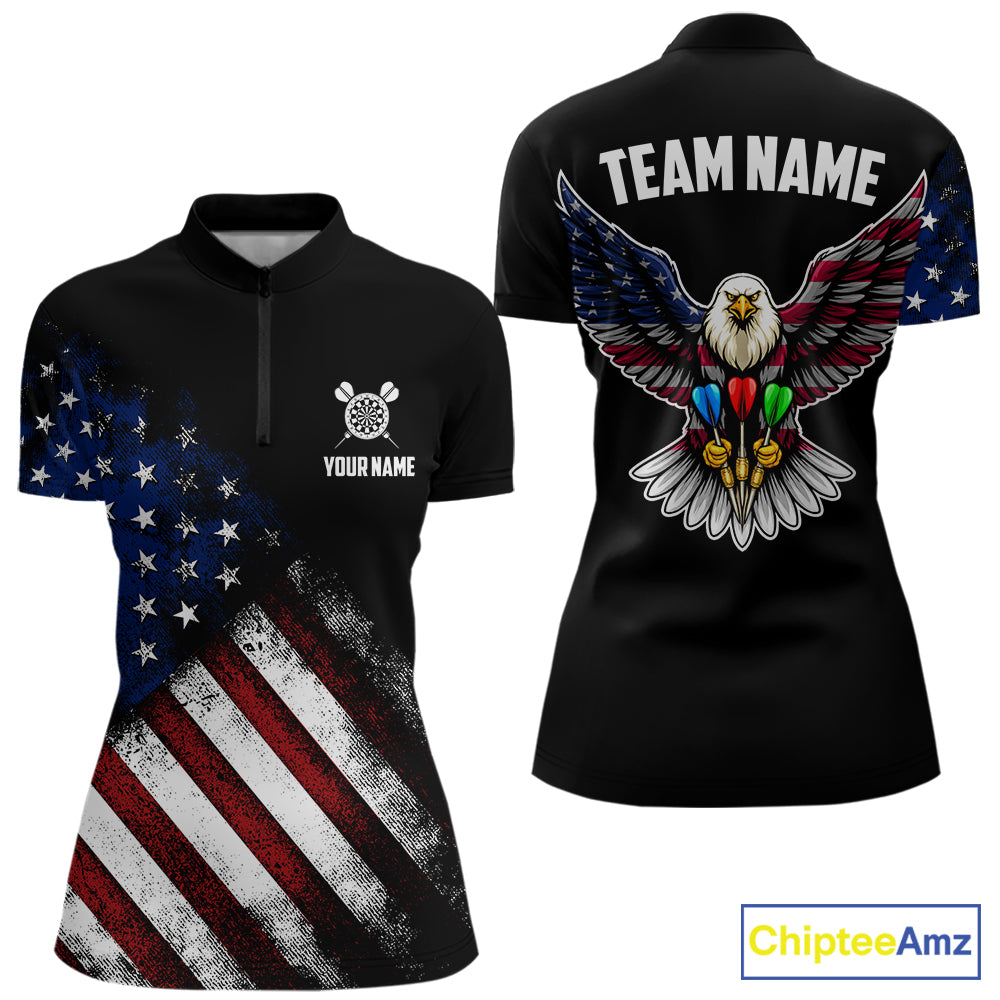 Patriotic American Flag Eagle Darts Shirt For Women Custom Darts Jersey Team Polo & 1/4 Zip TDM5759