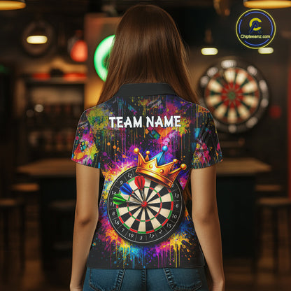 Funny Colorful Crown Dartboard Splash Darts Shirt For Women Custom Darts Jersey Team Polo & 1/4 Zip TDM5762