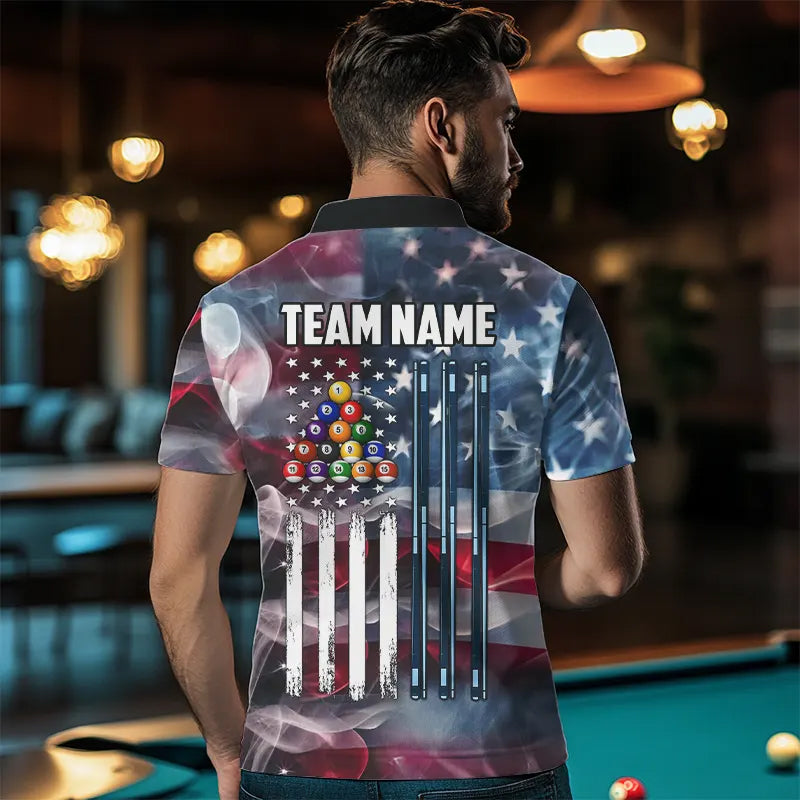 Personalized Smoke USA 8 Ball Pool Billiard Shirts For Men, Patriotic American Team Billiard Jersey TDM3602