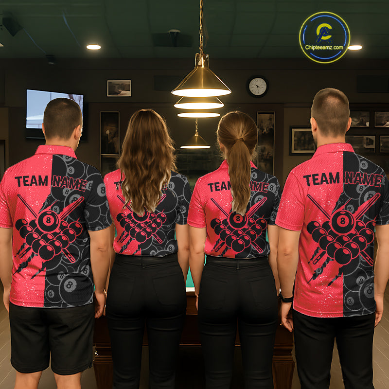 Custom Grunge Black And Red  8 Ball Billiard Shirt For Women, Pool Team Jersey Polo & 1/4 Zip TDM5961