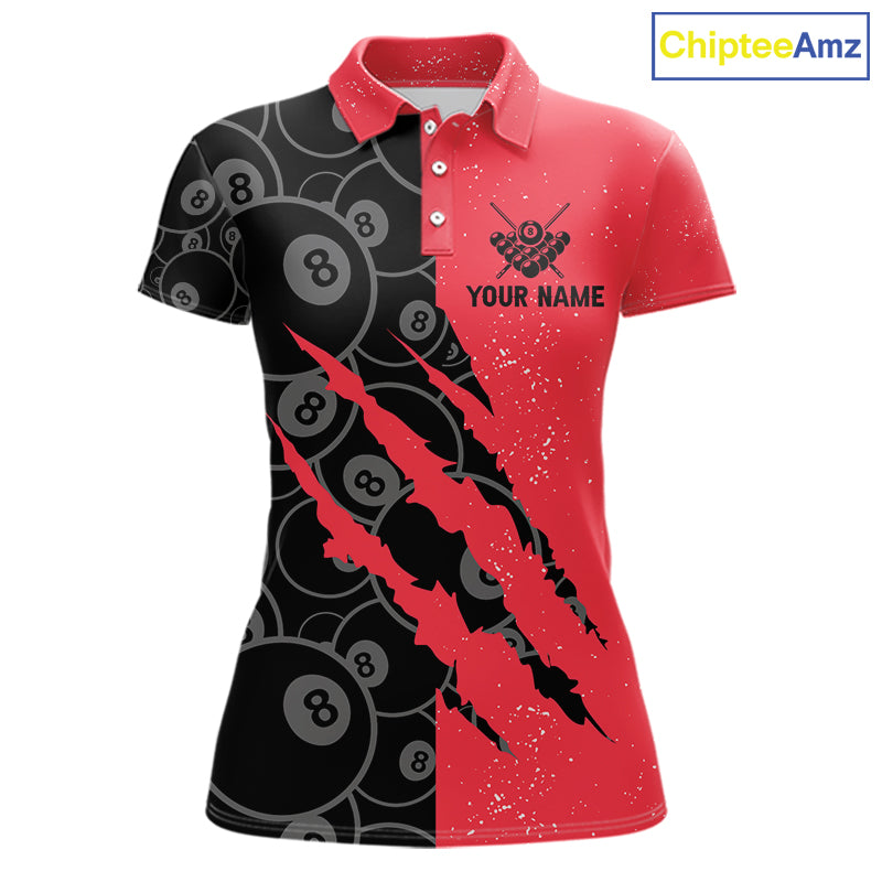 Custom Grunge Black And Red  8 Ball Billiard Shirt For Women, Pool Team Jersey Polo & 1/4 Zip TDM5961
