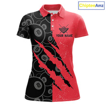 Load image into Gallery viewer, Custom Grunge Black And Red  8 Ball Billiard Shirt For Women, Pool Team Jersey Polo &amp; 1/4 Zip TDM5961