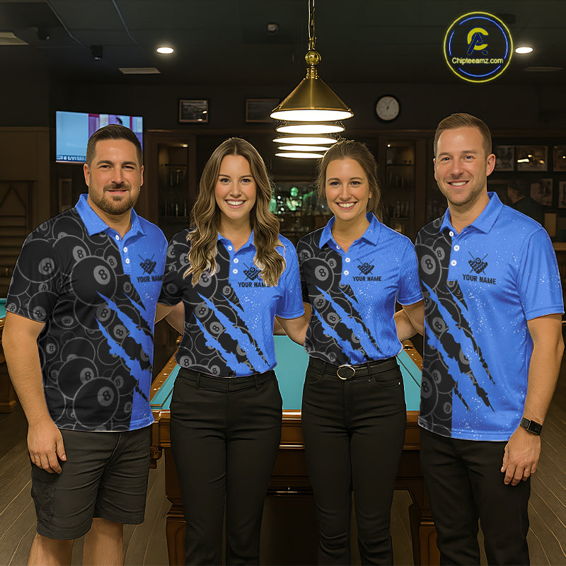 Custom Grunge Black And Blue 8 Ball Billiard Shirt For Women, Pool Team Jersey Polo & 1/4 Zip TDM5962