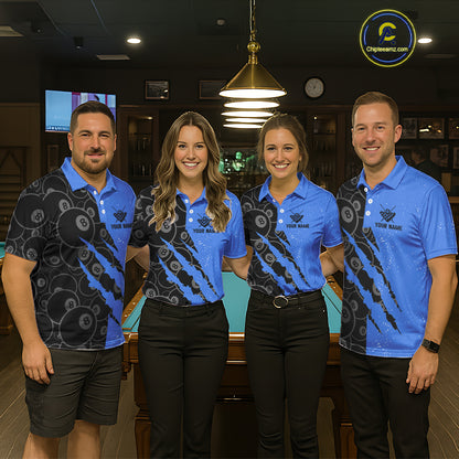 Custom Grunge Black And Blue 8 Ball Billiard Shirt For Women, Pool Team Jersey Polo & 1/4 Zip TDM5962