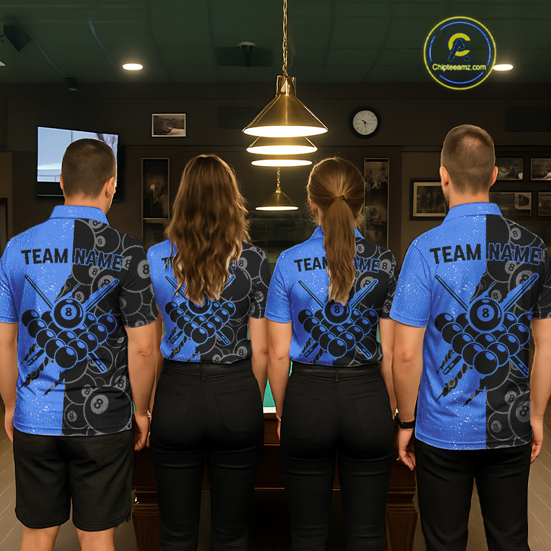 Custom Grunge Black And Blue 8 Ball Billiard Shirt For Women, Pool Team Jersey Polo & 1/4 Zip TDM5962