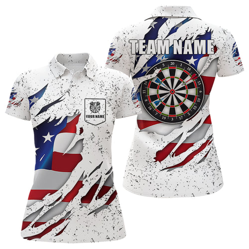 White Grunge US Flag Darts Shirt With Pocket For Women Custom Darts Jersey TDM3211