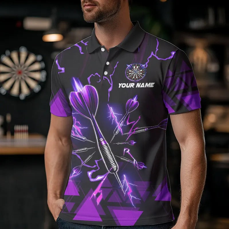 Purple Darts Arrow Thunder Lightning Dart Shirts For Men Custom Dart Team Jerseys Polo & 1/4 Zip TDM3764