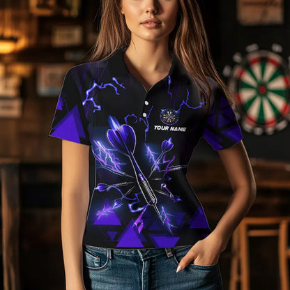 Blue Darts Arrow Thunder Lightning Dart Shirts For Women Custom Dart Team Jerseys Polo & 1/4 Zip TDM3765