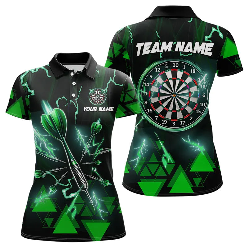 Green Darts Arrow Thunder Lightning Dart Shirts For Women Custom Dart Team Jerseys Polo & 1/4 Zip TDM3766