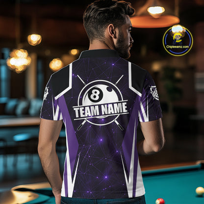 Custom 8 Ball Pool Billiard Shirt For Men, Purple Geometric Billiard Team Jersey Polo & 1/4 Zip TDM6129