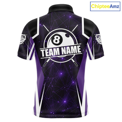 Custom 8 Ball Pool Billiard Shirt For Men, Purple Geometric Billiard Team Jersey Polo & 1/4 Zip TDM6129