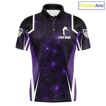 Load image into Gallery viewer, Custom 8 Ball Pool Billiard Shirt For Men, Purple Geometric Billiard Team Jersey Polo &amp; 1/4 Zip TDM6129