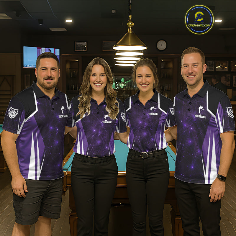 Custom 8 Ball Pool Billiard Shirt For Women, Purple Geometric Billiard Team Jersey Polo & 1/4 Zip TDM6129