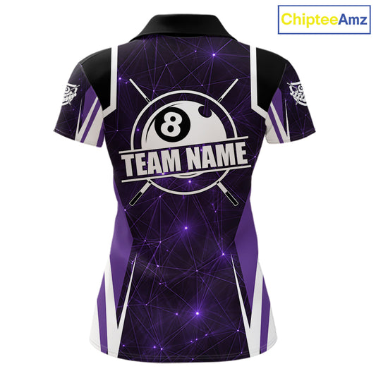 Custom 8 Ball Pool Billiard Shirt For Women, Purple Geometric Billiard Team Jersey Polo & 1/4 Zip TDM6129