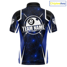 Load image into Gallery viewer, Custom 8 Ball Pool Billiard Shirt For Men, Blue Geometric Billiard Team Jersey Polo &amp; 1/4 Zip TDM6130
