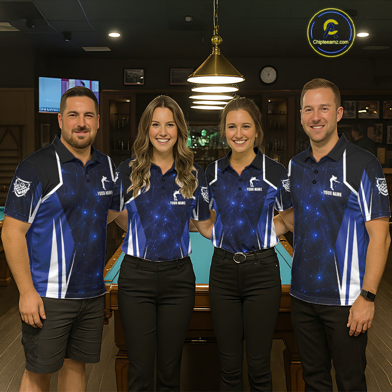 Custom 8 Ball Pool Billiard Shirt For Men, Blue Geometric Billiard Team Jersey Polo & 1/4 Zip TDM6130
