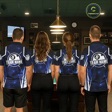 Load image into Gallery viewer, Custom 8 Ball Pool Billiard Shirt For Men, Blue Geometric Billiard Team Jersey Polo &amp; 1/4 Zip TDM6130
