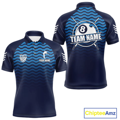 Blue 8 Ball Pool Billiard Jersey For Men Custom Polo & Quarter Zip Billiard Shirt For Team TDM6131