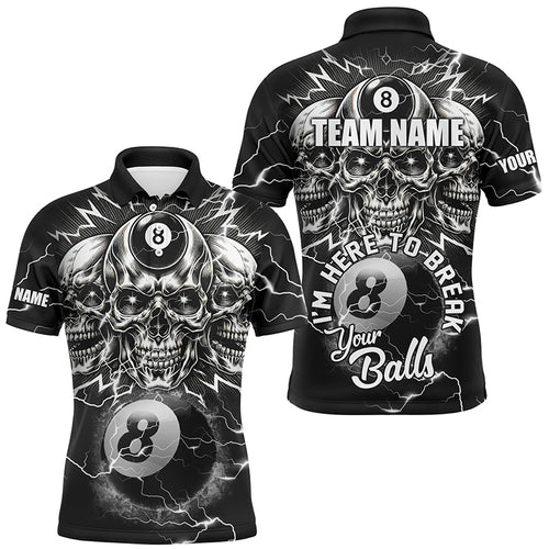 I'm Here To Break Your Balls Custom Billiard Shirts For Men, Funny Skull 8 Ball Billiard Jerseys TDM1858