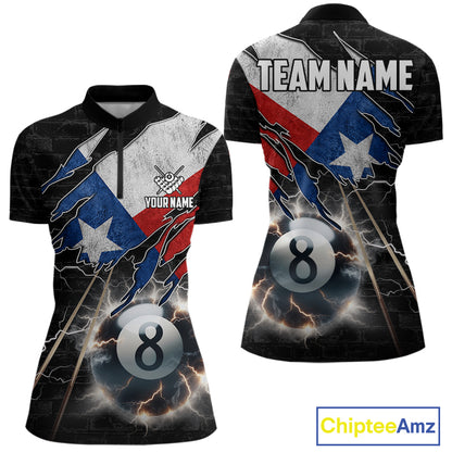 American Flag Lightning 8 Ball Quarter Zip Billiard Shirt Created for Pool League Teams with Patriotic Artwork and Custom Jersey Design