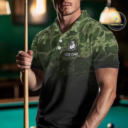 Black And Green Camo American Flag 8 Ball Billiard Shirt For Men Custom Patriotic Pool Team Jersey TDM5036