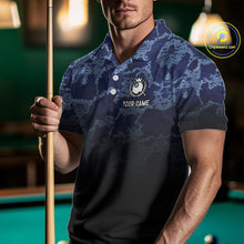 Load image into Gallery viewer, Black And Blue Camo American Flag 8 Ball Billiard Shirt For Men Custom Patriotic Pool Team Jersey TDM5037
