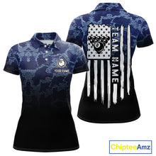 Load image into Gallery viewer, Black And Blue Camo American Flag 8 Ball Billiard Shirt For Women Custom Patriotic Pool Team Jersey TDM5037