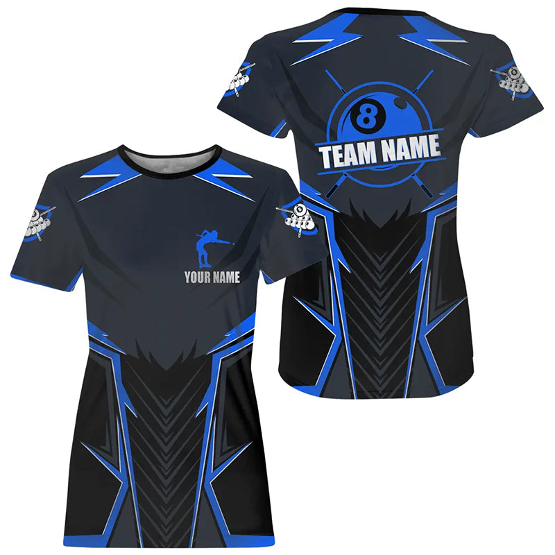 Personalized Blue 8 Ball Pool T Shirt For Women Custom Billiard T Shirt Team Jersey Uniform TDM3030