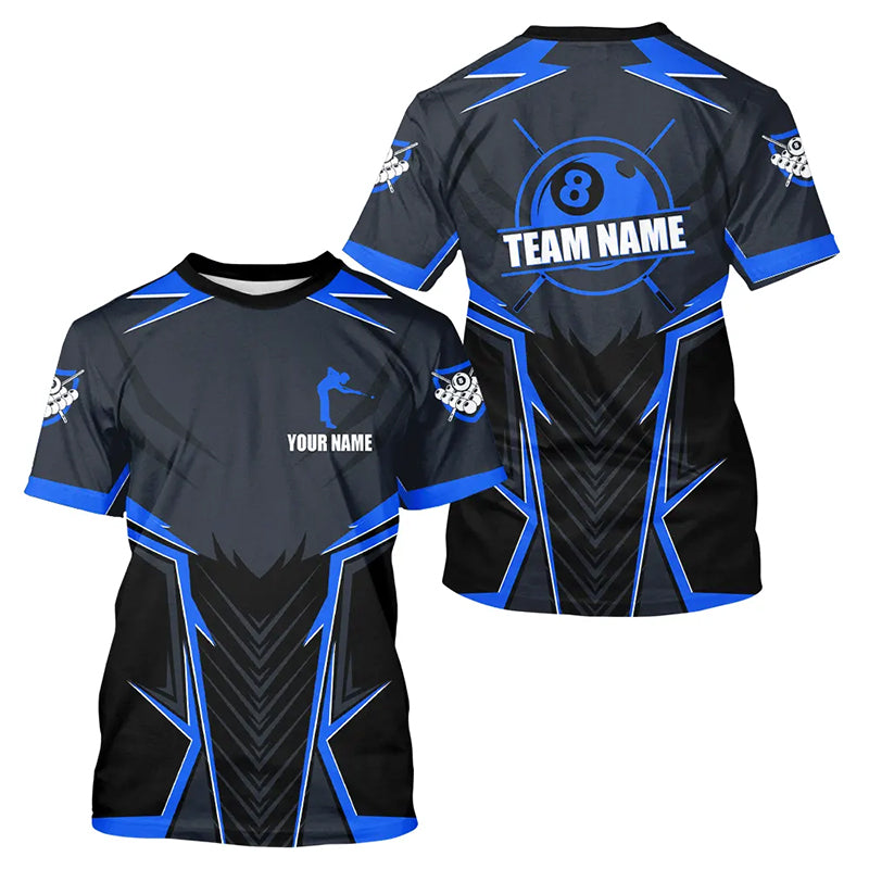 Personalized Blue 8 Ball Pool T Shirt For Men Custom Billiard T Shirt Team Jersey Uniform TDM3030