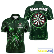 Load image into Gallery viewer, Green Darts Thunder Lightning 3D Dart Polo &amp; Quarter Zip Custom Dart Shirts For Men Dart Jersey TDM3033