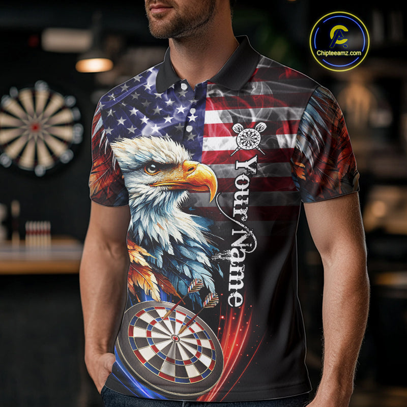 American Flag Smoke Eagle Darts Shirt For Men Custom Patriotic Darts Jersey Team Polo, 1/4 Zip TDM5256