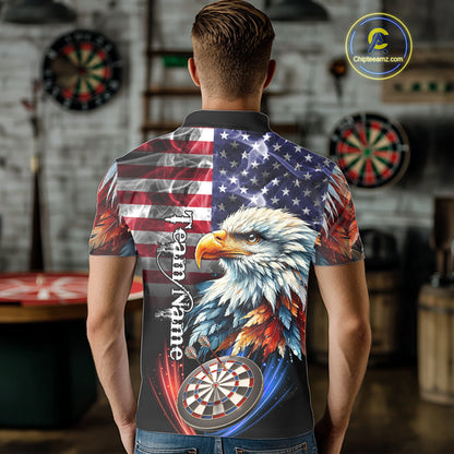 American Flag Smoke Eagle Darts Shirt For Men Custom Patriotic Darts Jersey Team Polo, 1/4 Zip TDM5256