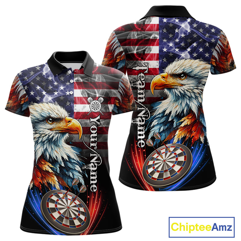 American Flag Smoke Eagle Darts Shirt For Women Custom Patriotic Darts Jersey Team Polo, 1/4 Zip TDM5256