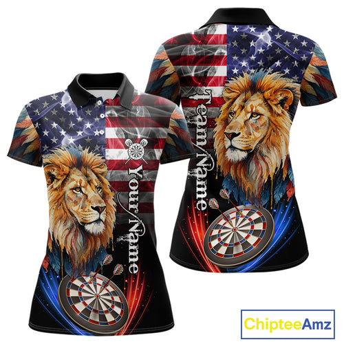American Flag Smoke Lion Darts Shirt For Women Custom Patriotic Darts Jersey Team Polo, 1/4 Zip TDM5258