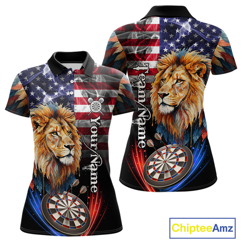 American Flag Smoke Lion Darts Shirt For Women Custom Patriotic Darts Jersey Team Polo, 1/4 Zip TDM5258