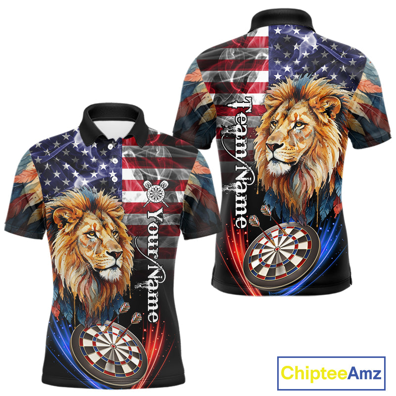 American Flag Smoke Lion Darts Shirt For Men Custom Patriotic Darts Jersey Team Polo, 1/4 Zip TDM5258