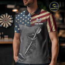 Load image into Gallery viewer, Personalized American Flag Steel Tip Dart Polo &amp; 1/4 Zip For Men Custom Patriotic Darts Jersey TDM5260