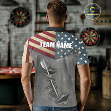 Load image into Gallery viewer, Personalized American Flag Steel Tip Dart Polo &amp; 1/4 Zip For Men Custom Patriotic Darts Jersey TDM5260