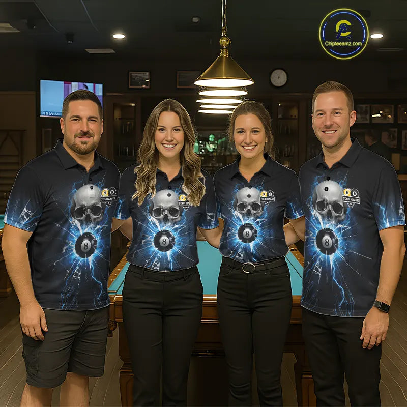 Blue Billiard 8 Ball & 9 Ball Skull Pool Shirt For Men Custom Glass Break Billiard Team Jersey TDM5513