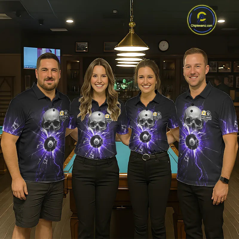 Purple Billiard 8 Ball & 9 Ball Skull Pool Shirt For Women Custom Glass Break Billiard Team Jersey TDM5514